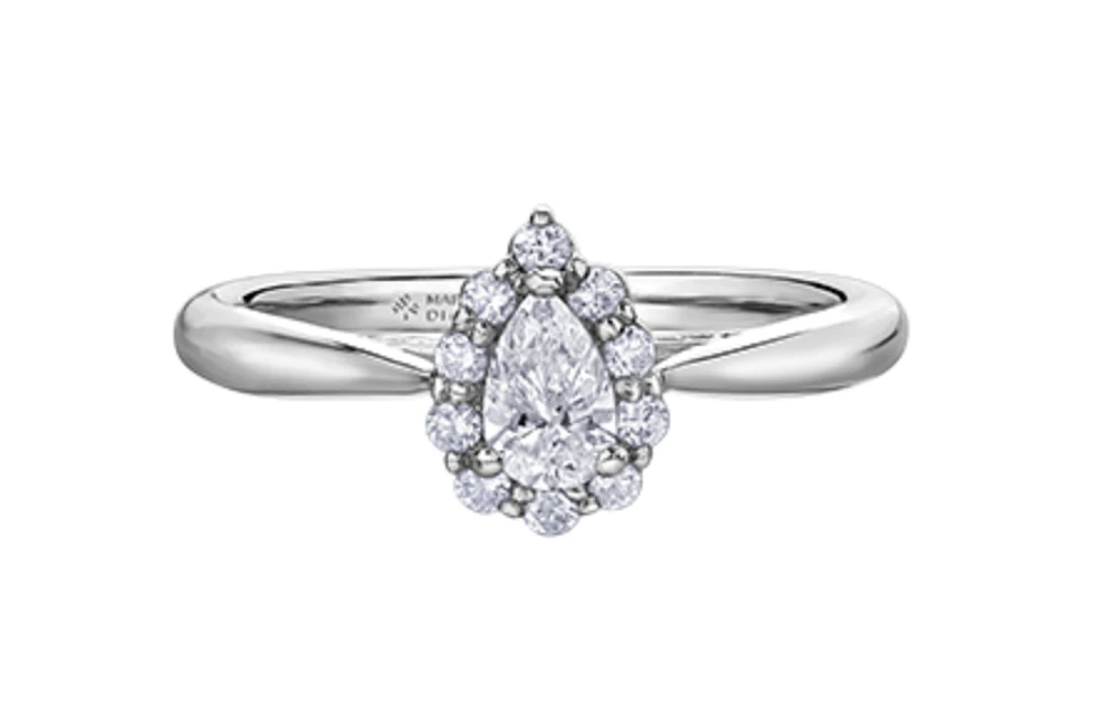 18K White Gold & Palladium Alloy (hypoallergenic) 0.50cttw Canadian Pear Shape Diamond Engagement Ring