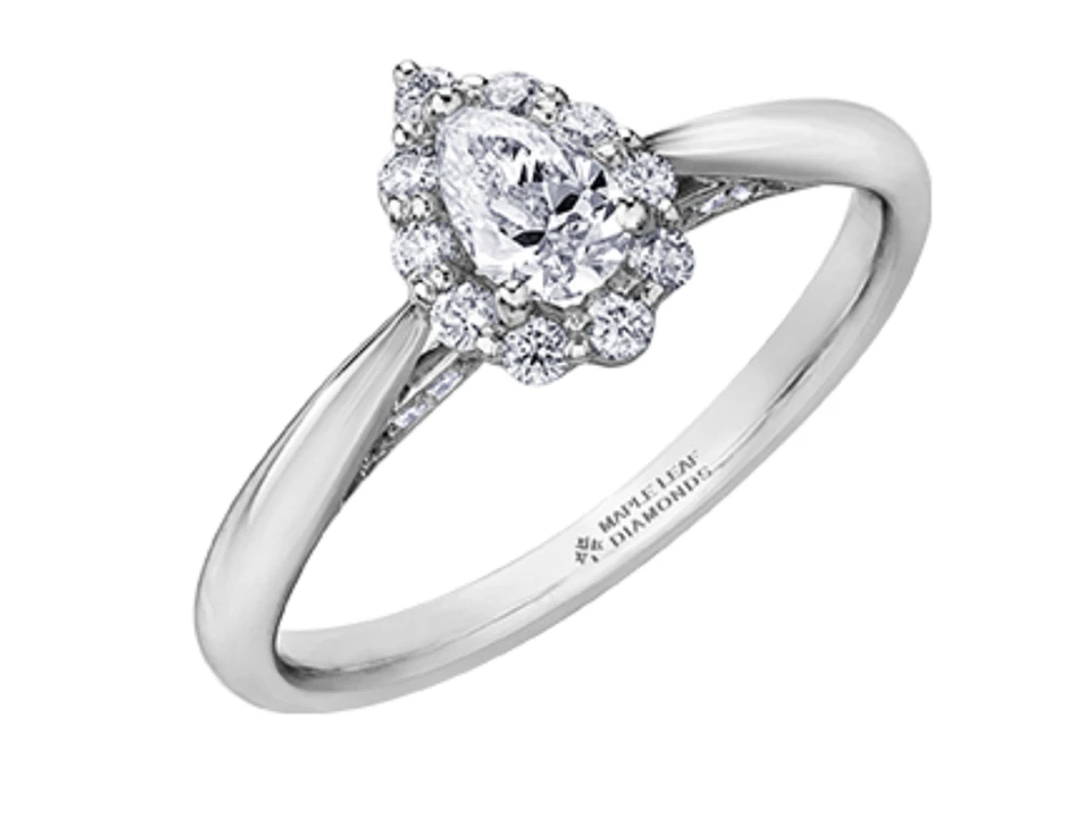 18K White Gold & Palladium Alloy (hypoallergenic) 0.50cttw Canadian Pear Shape Diamond Engagement Ring