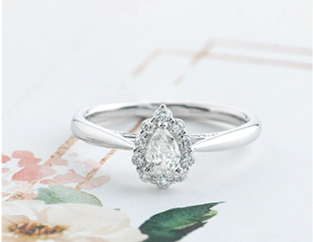 18K White Gold & Palladium Alloy (hypoallergenic) 0.50cttw Canadian Pear Shape Diamond Engagement Ring