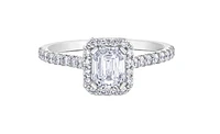 18K White Gold & Palladium Alloy (hypoallergenic) 1.47cttw Canadian Emerald Cut Diamond Engagement Ring