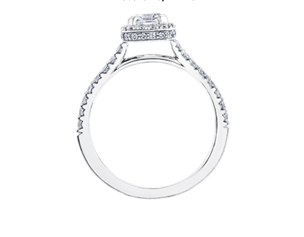 18K White Gold & Palladium Alloy (hypoallergenic) 1.47cttw Canadian Emerald Cut Diamond Engagement Ring