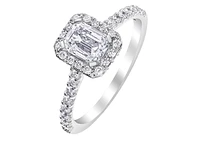 18K White Gold & Palladium Alloy (hypoallergenic) 1.47cttw Canadian Emerald Cut Diamond Engagement Ring