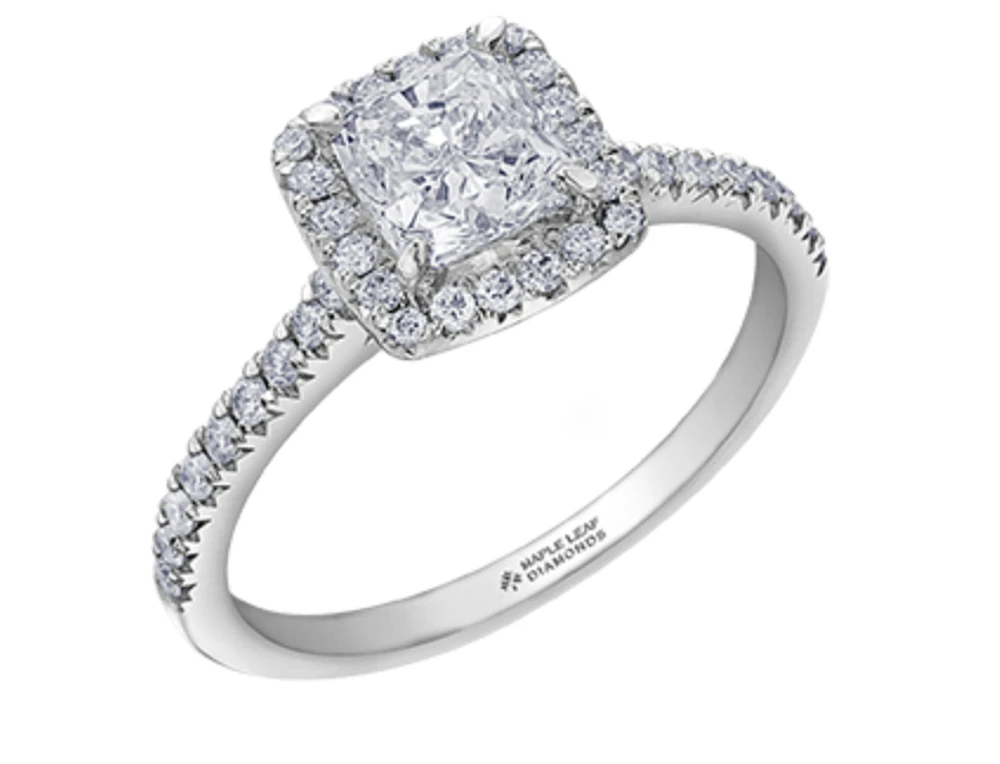 18K White Gold & Palladium Alloy (hypoallergenic) 1.31cttw Canadian Cushion Shape Diamond Engagement Ring