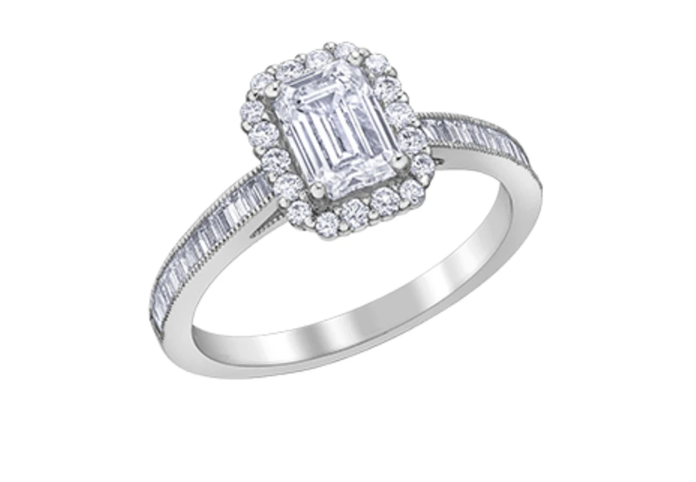 18K White Gold & Palladium Alloy (hypoallergenic) 1.02-1.59cttw Canadian Emerald Shape Diamond Engagement Ring - / Carat Total