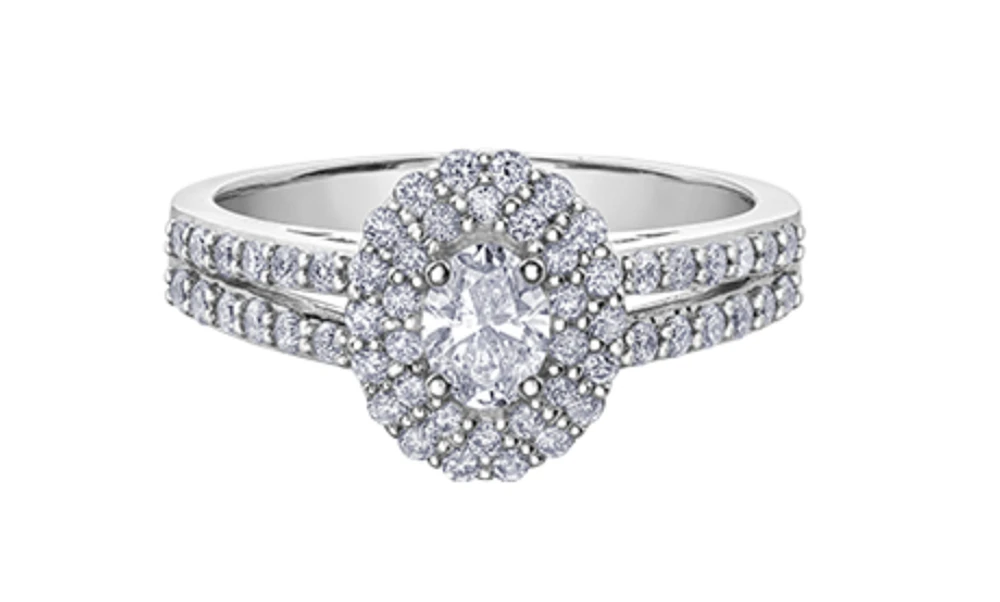 18K White Gold & Palladium Alloy (hypoallergenic)0.81cttw Canadian Diamond Engagement Ring