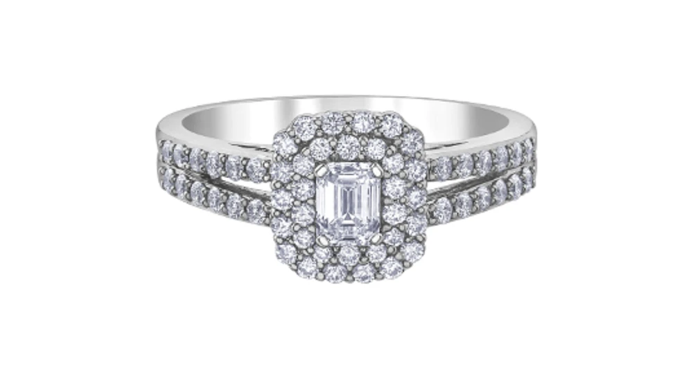 18K White Gold & Palladium Alloy (hypoallergenic) 0.80cttw Canadian Emerald Diamond Engagement Ring