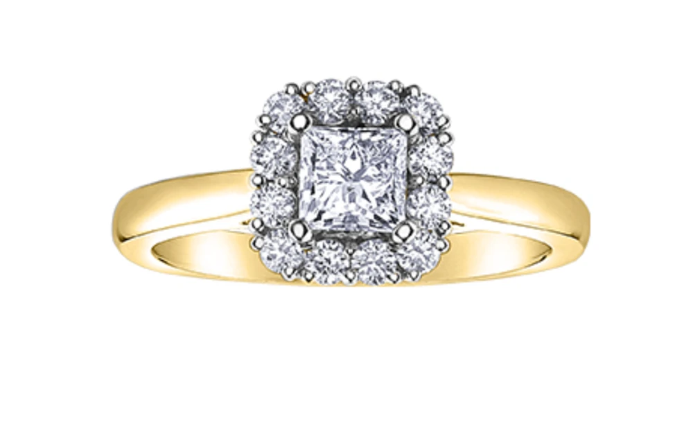 18K Yellow Gold & Palladium Alloy (hypoallergenic) 0.85ttw Princess Cut Canadian Diamond Engagement Ring