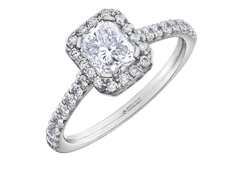 18K White Gold & Palladium Alloy (hypoallergenic) 1.47cttw Canadian Radiant Cut Diamond Engagement Ring