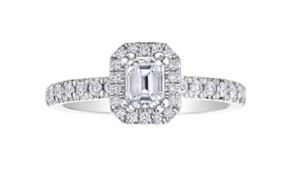 18K White Gold & Palladium Alloy (hypoallergenic) 1.00-1.25ttw Canadian Emerald Cut Diamond Engagement Ring - / Carat Total