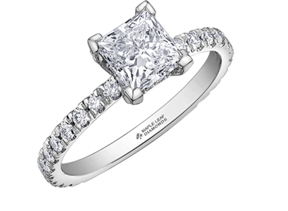 18K White Gold & Palladium Alloy (hypoallergenic) 1.75cttw Canadian Princess Cut Diamond Engagement Ring - /