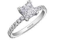 18K White Gold & Palladium Alloy (hypoallergenic) 1.75cttw Canadian Princess Cut Diamond Engagement Ring - /