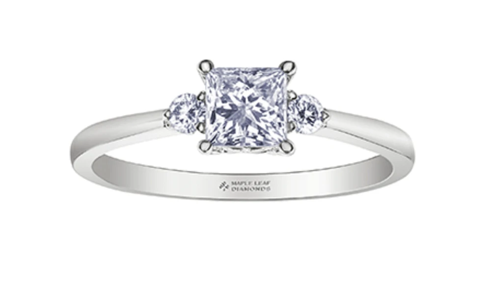18K White Gold & Palladium Alloy (hypoallergenic) 0.58ttw Princess Cut Canadian Diamond Engagement Ring