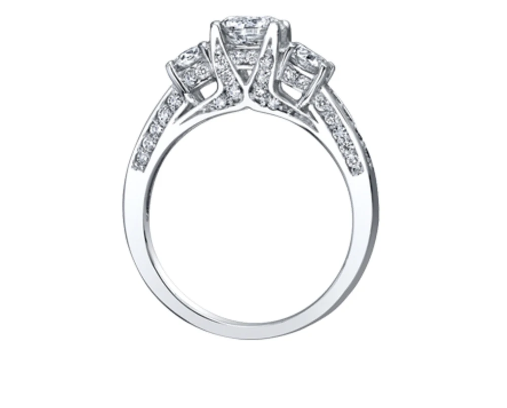 18K White Gold & Palladium Alloy (hypoallergenic) 1.50cttw 3 Stone Canadian Diamond Engagement Ring