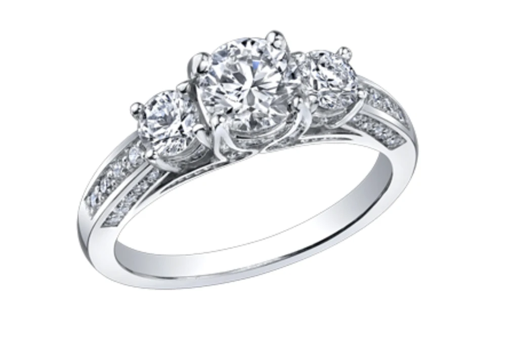18K White Gold & Palladium Alloy (hypoallergenic) 1.50cttw 3 Stone Canadian Diamond Engagement Ring
