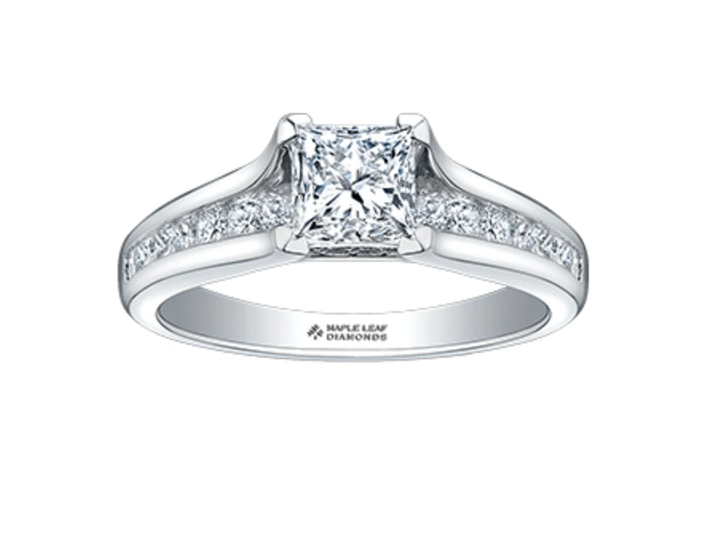18K White Gold & Palladium Alloy (hypoallergenic) 0.65-1.50cttw Princess Cut Canadian Diamond Engagement Ring - / 0.65 Carat Total