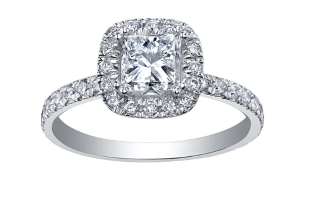 18K White Gold & Palladium Alloy (hypoallergenic) 0.71-1.61cttw Princess Cut Canadian Diamond Engagement Ring - / Carat Total