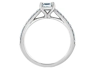 14K Lab Grown Emerald Cut Solitaire and Round Brilliant Canadian Diamond Engagement Ring - Gold / 1.20 Carat Weight