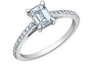 14K Lab Grown Emerald Cut Solitaire and Round Brilliant Canadian Diamond Engagement Ring - Gold / 1.20 Carat Weight