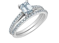 14K Lab Grown Emerald Cut Solitaire and Round Brilliant Canadian Diamond Engagement Ring - Gold / 1.20 Carat Weight
