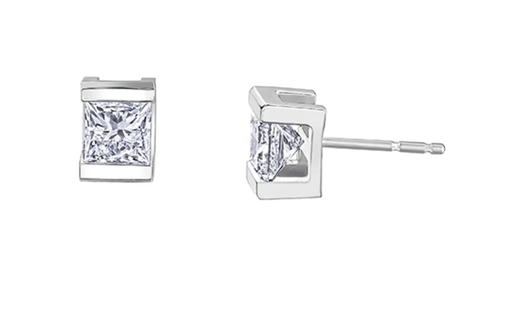 14K White Gold 0.36-1.40cttw Princess Cut Canadian Diamond Channel Set Earrings - Carat Total /