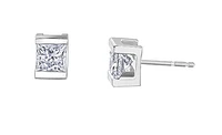 14K White Gold 0.36-1.40cttw Princess Cut Canadian Diamond Channel Set Earrings - Carat Total /