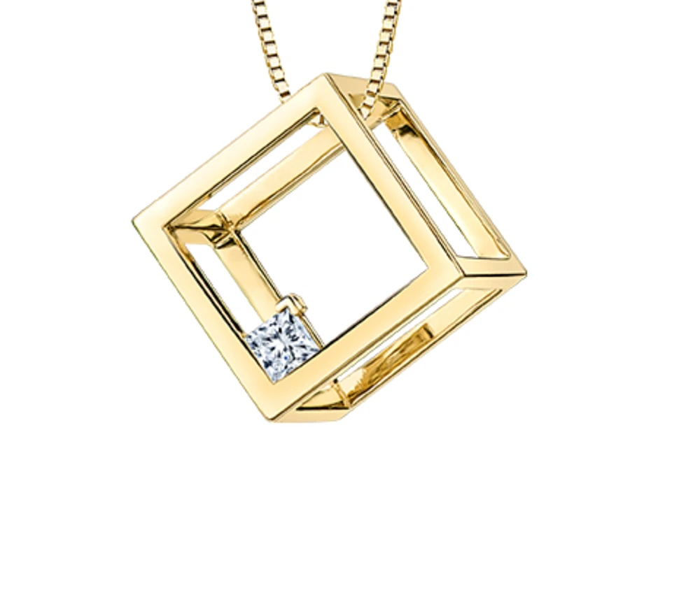 14K Yellow Gold 0.13cttw Princess Cut Canadian Diamond Pendant, 18"