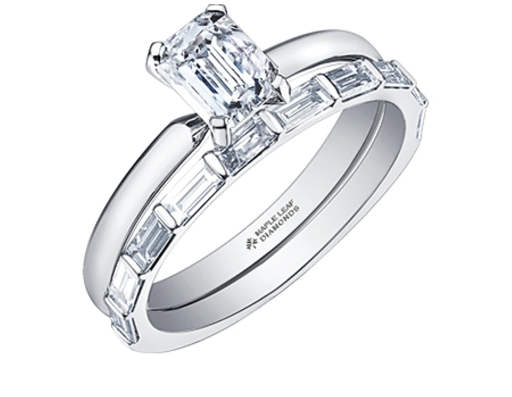 18K White Gold & Palladium Alloy (hypoallergenic) -1.00cttw Emerald Cut Canadian Diamond Engagement Ring