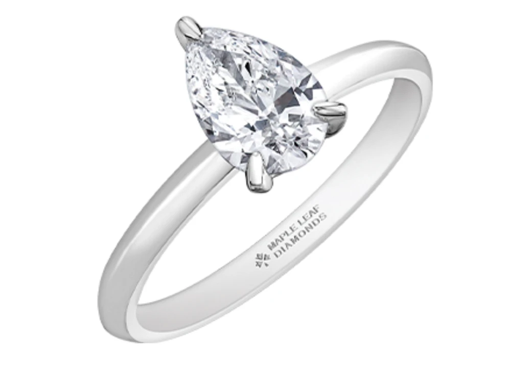 18K White Gold & Palladium Alloy (hypoallergenic) -1.00cttw Pear Shape Canadian Diamond Engagement Ring