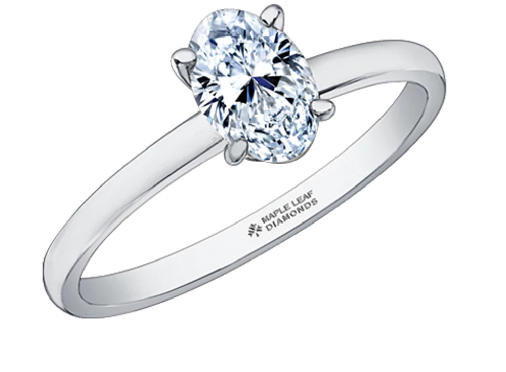 18K White Gold & Palladium Alloy (hypoallergenic) -1.00cttw Oval Cut Canadian Diamond Engagement Ring