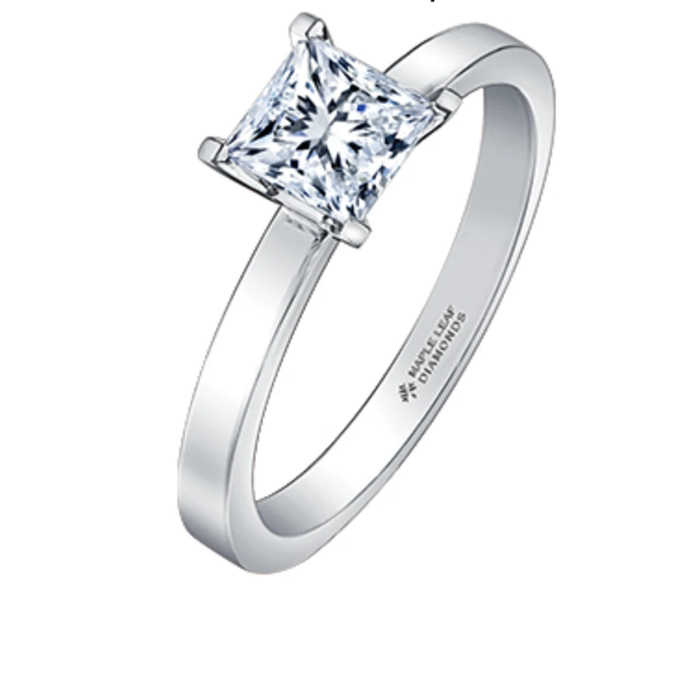 18K White Gold & Palladium Alloy (hypoallergenic) -1.00cttw Princess Cut Canadian Diamond Engagement Ring