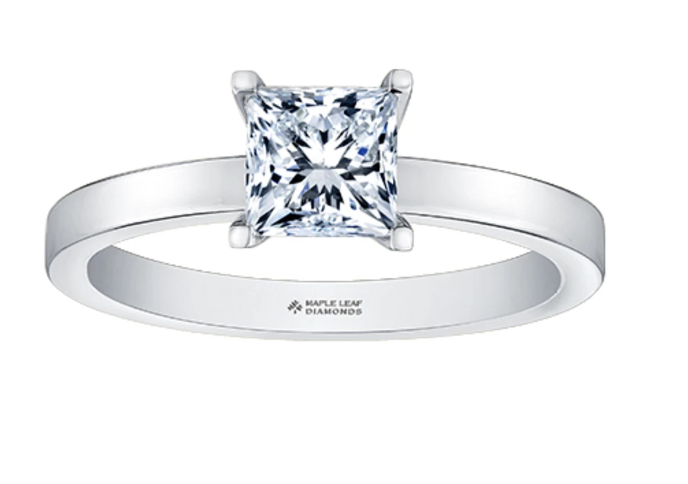 18K White Gold & Palladium Alloy (hypoallergenic) -1.00cttw Princess Cut Canadian Diamond Engagement Ring