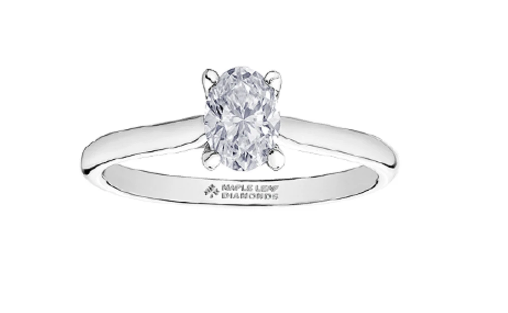 18K White Gold & Palladium Alloy (hypoallergenic) -1.00cttw Oval Cut Canadian Diamond Engagement Ring