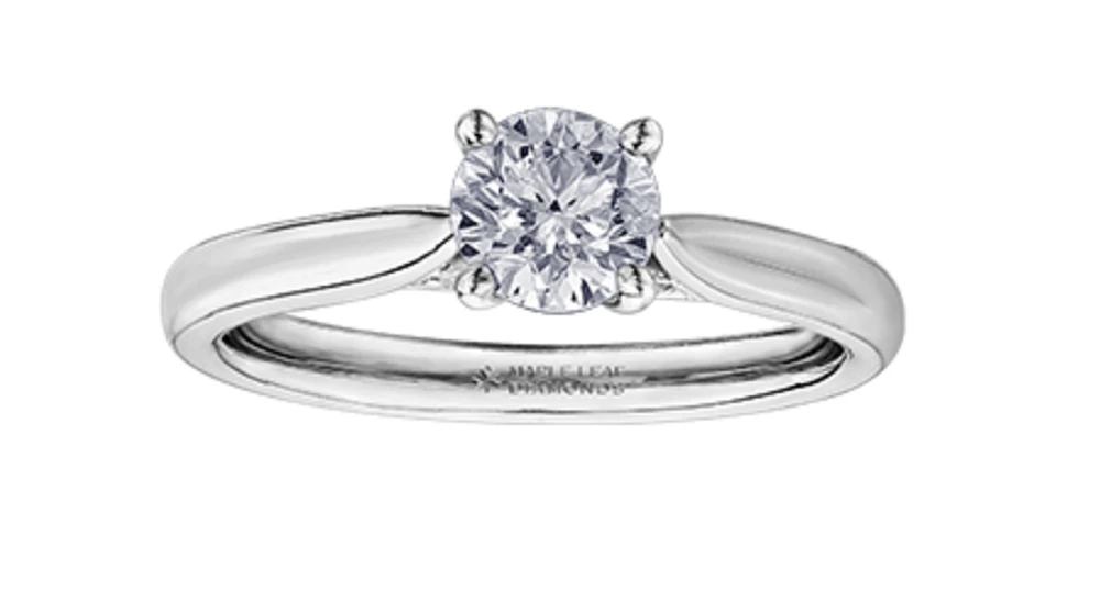 18K White Gold & Palladium Alloy (hypoallergenic) 0.73cttw Round Brilliant Canadian Diamond Engagement Ring - /