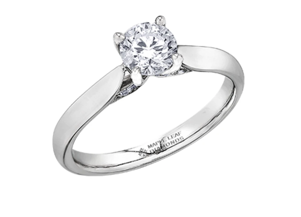 18K White Gold & Palladium Alloy (hypoallergenic) 0.73cttw Round Brilliant Canadian Diamond Engagement Ring - /