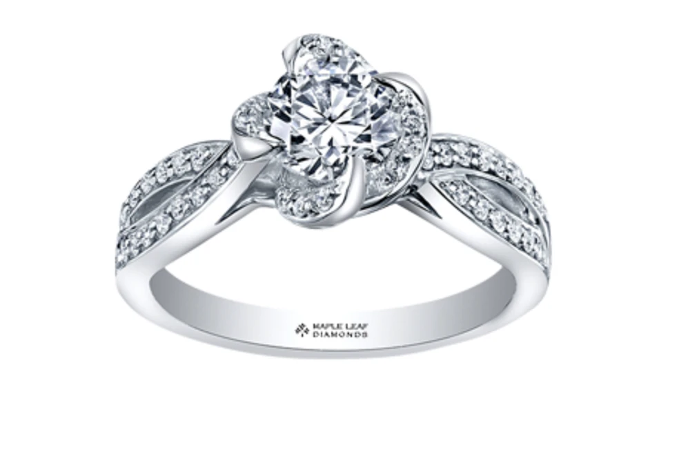 18K White & Rose Gold Palladium Alloy (hypoallergenic) 0.55-1.25cttw Round Brilliant Canadian Diamond Engagement Ring - / 0.55 Carat Total