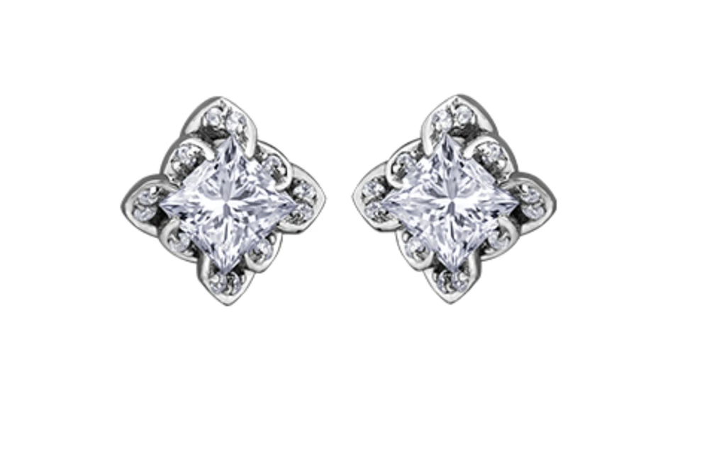 18K White Gold With Palladium Alloy(hypoallergenic) 0.30-1.10cttw Princess Cut Canadian Diamond Earrings - / Carat Total