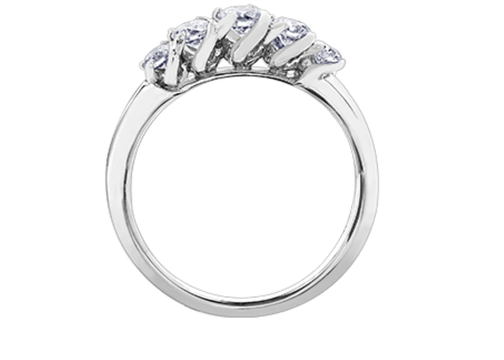 18K White Gold Palladium Alloy (hypoallergenic) 0.60cttw Round Brilliant 5 Stone Canadian Diamond Engagement Ring - / 0.50 Carat Total