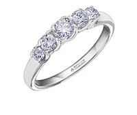 18K White Gold Palladium Alloy (hypoallergenic) 0.60cttw Round Brilliant 5 Stone Canadian Diamond Engagement Ring - / 0.50 Carat Total