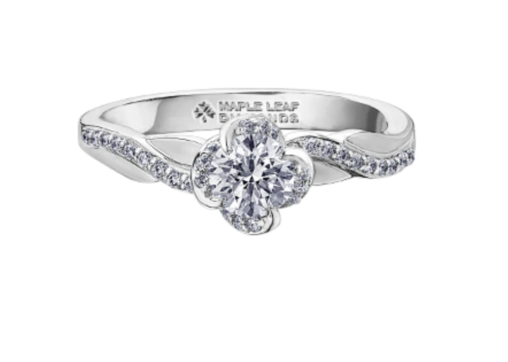 18K White Gold Palladium Alloy (hypoallergenic) 0.65cttw Round Brilliant Canadian Diamond Engagement Ring - /