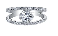 18K White Gold Palladium Alloy (hypoallergenic) 0.90cttw Round Brilliant Canadian Diamond Engagement Ring