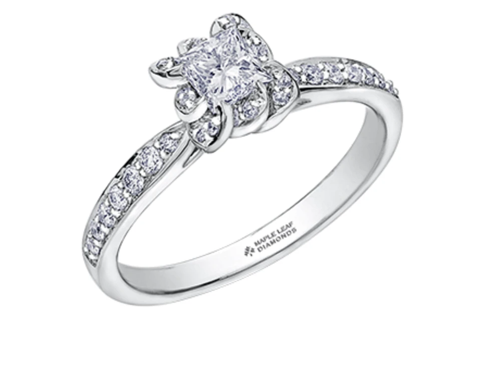 18K White Gold Palladium Alloy (hypoallergenic) 0.60cttw Princess Cut Canadian Diamond Engagement Ring
