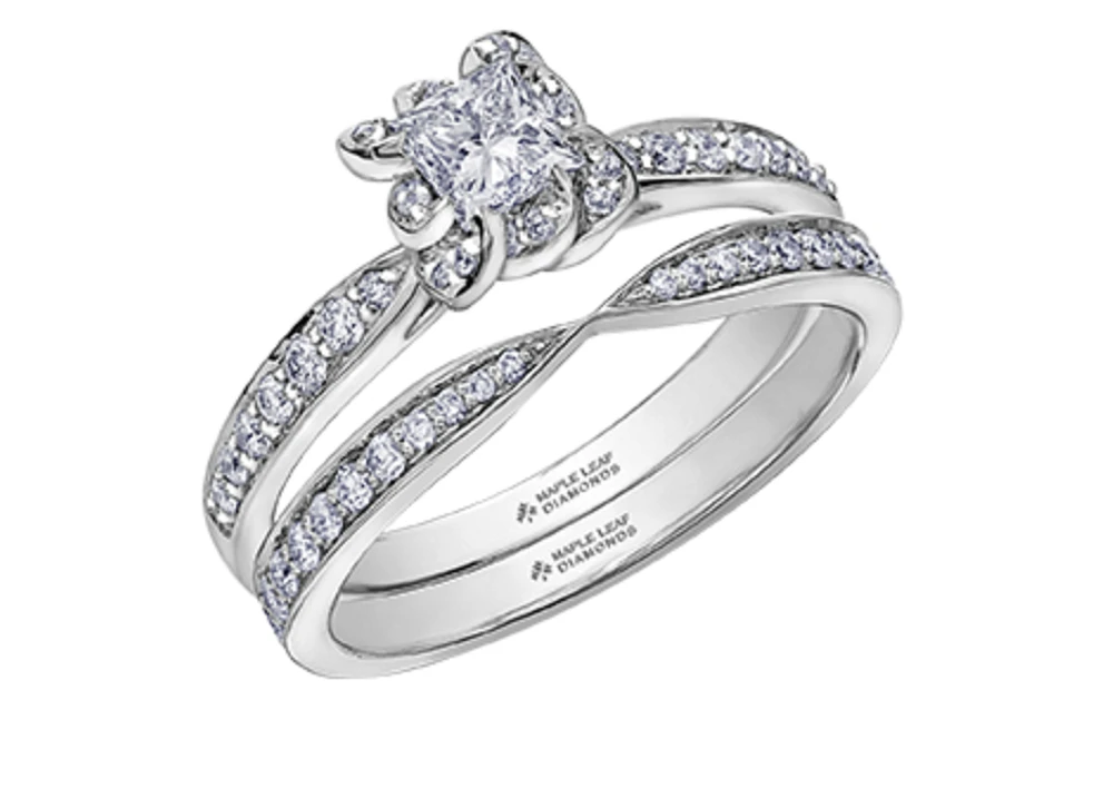 18K White Gold Palladium Alloy (hypoallergenic) 0.60cttw Princess Cut Canadian Diamond Engagement Ring