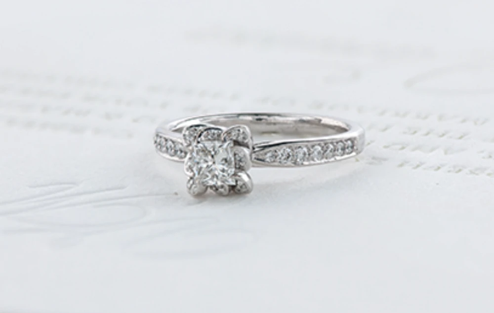 18K White Gold Palladium Alloy (hypoallergenic) 0.60cttw Princess Cut Canadian Diamond Engagement Ring