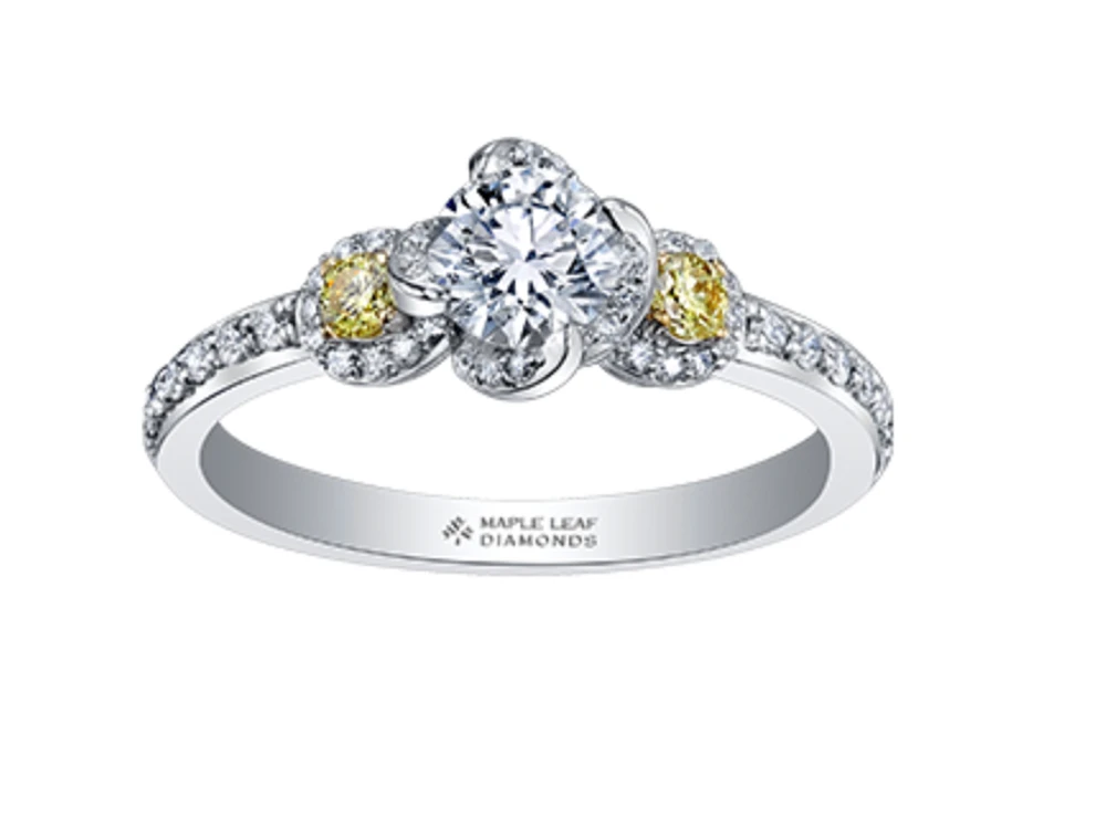 18K White & Yellow Gold Palladium Alloy (hypoallergenic) 0.57-0.78cttw Round Brilliant Canadian Diamond Engagement Ring - / Carat Total