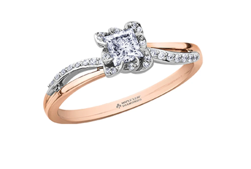 18K White & Rose Gold Palladium Alloy (hypoallergenic) 0.40cttw Princess Cut Canadian Diamond Engagement Ring