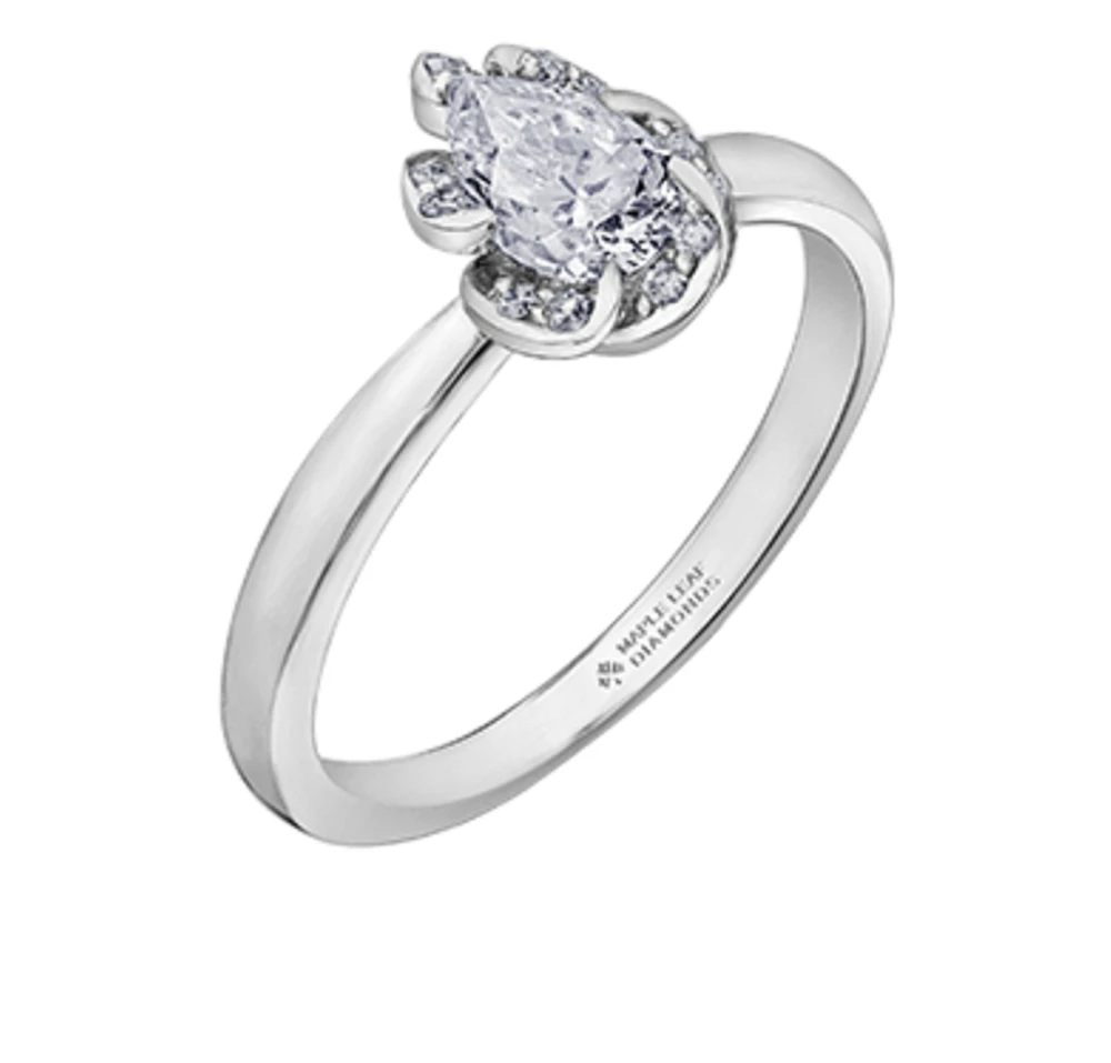18K White Gold Palladium Alloy (hypoallergenic) 0.46-0.56cttw Pear Shape Canadian Diamond Engagement Ring - / 0.46 Carat Total