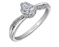 18K White Gold Palladium Alloy (hypoallergenic) 0.40cttw Pear Shape Canadian Diamond Engagement Ring - /