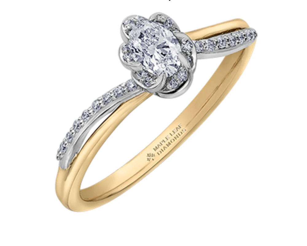 18K White & Yellow Gold Palladium Alloy (hypoallergenic) 0.40cttw Oval Cut Canadian Diamond Engagement Ring
