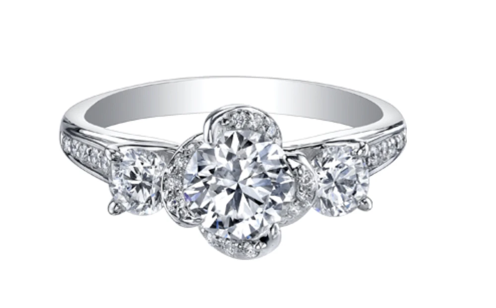 18K White Gold & Palladium Alloy (hypoallergenic) 0.65-1.65cttw 3 Stone Canadian Diamond Engagement Ring - / Carat Total