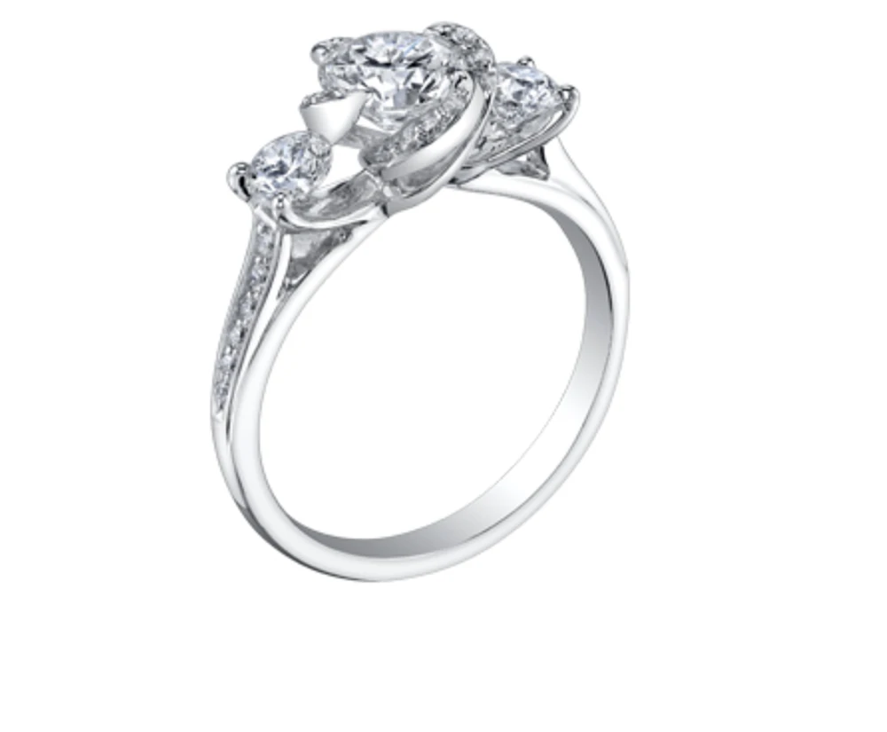 18K White Gold & Palladium Alloy (hypoallergenic) 0.65-1.65cttw 3 Stone Canadian Diamond Engagement Ring - / Carat Total